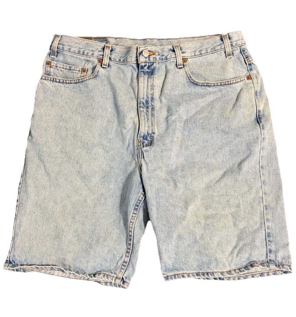 Vintage Levi’s 550 Denim Shorts 37 Waist Jorts Relaxed Fit Made In USA Distress